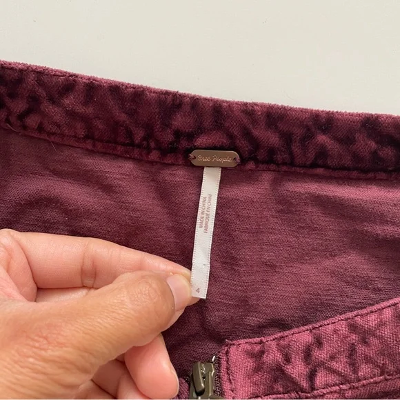 Free People One and Only Fit Flare Velvet Wine Burgundy Zipper Mini Skirt 4 - Picture 3 of 5